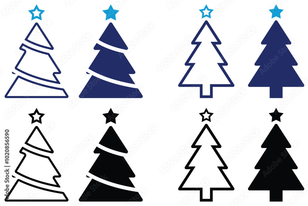 Obraz premium Christmas Tree line and Fill web icons set isolated. Colorful Collection of Pine tree icons set. Set of Modern Flat Christmas Icons for Design Projects