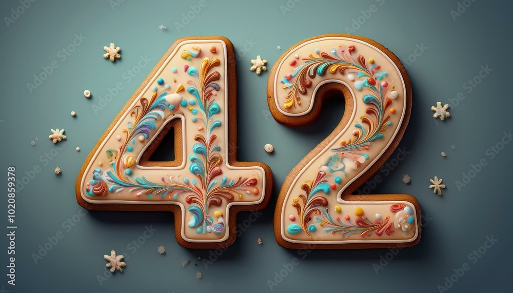 Decorated cookie, number 42, illustration for birthday or anniversary celebration Decorated cookie, number 42, illustration for birthday or anniversary celebration