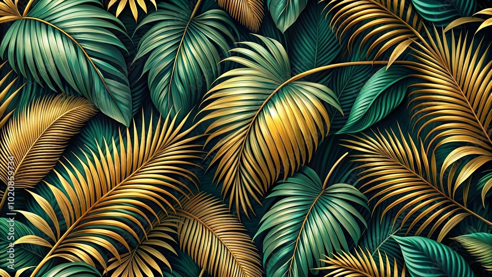 A Verdant Tapestry of Emerald and Gold Leaves, Intertwined in a Dance of Nature's Elegance A Verdant Tapestry of Emerald and Gold Leaves, Intertwined in a Dance of Nature's Elegance