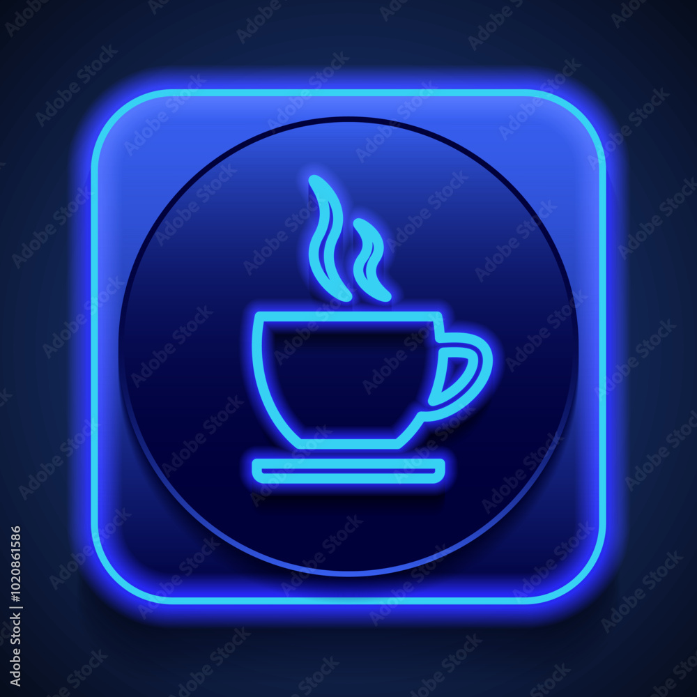 Cup simple icon vector. Flat design. Blue neon style on button. With shadow Cup simple icon vector. Flat design. Blue neon style on button. With shadow