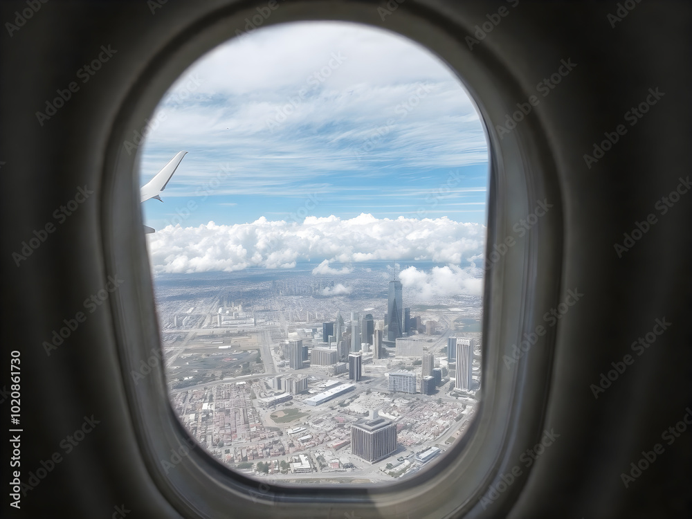 Aerial view of the city from the window of an airplane. Aerial view of the city from the window of an airplane.