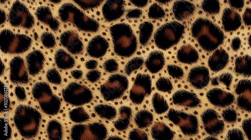 Close-up of leopard print pattern showing detailed fur texture.