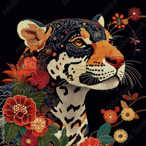 Jaguar adorned with delicate Sashiko stitching