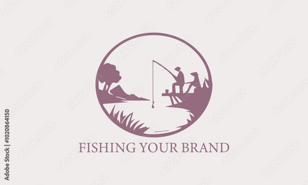 Vector Logo of a Fishing Couple in Cartoon Style, Illustration of a Husband and Wife Couple in a River with a Minimalist Style of Harmony Living in Nature Vector Logo of a Fishing Couple in Cartoon Style, Illustration of a Husband and Wife Couple in a River with a Minimalist Style of Harmony Living in Nature