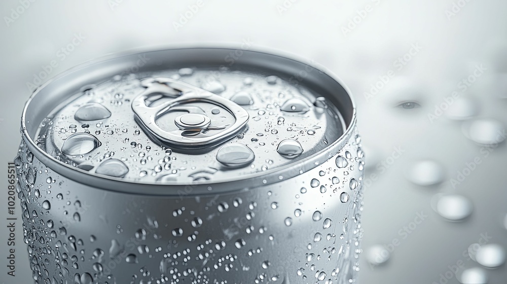 Close-up of a Cold, Sweating Aluminum Can with a Pull-Tab Close-up of a Cold, Sweating Aluminum Can with a Pull-Tab