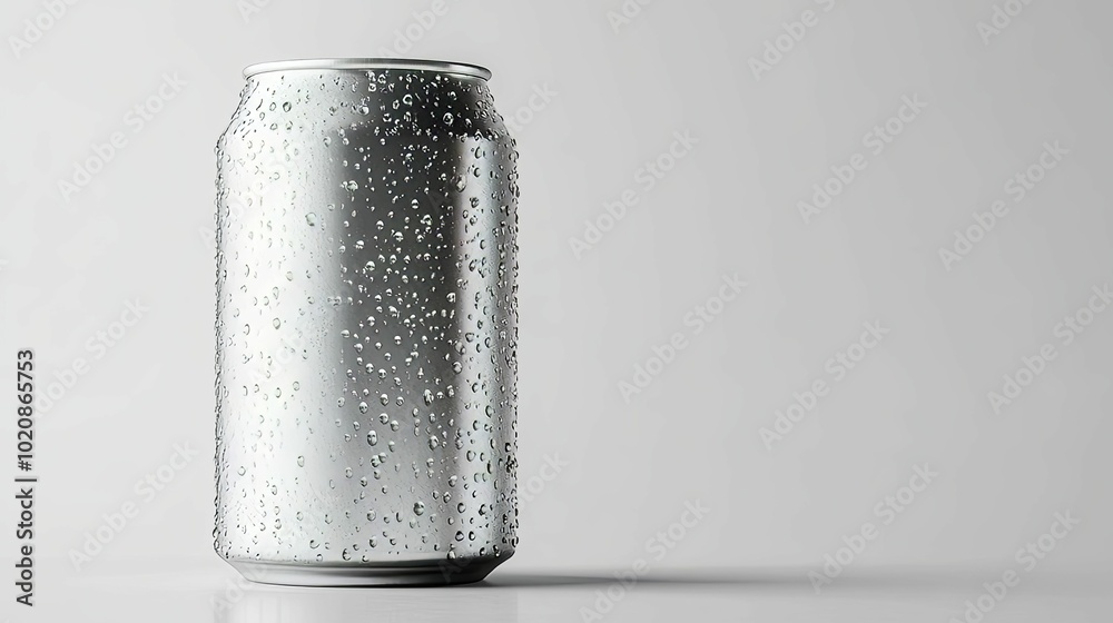 Silver Aluminum Can Covered in Water Droplets Silver Aluminum Can Covered in Water Droplets