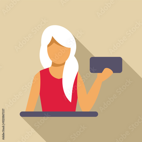 Cashier woman is holding a credit card, completing a purchase for a customer