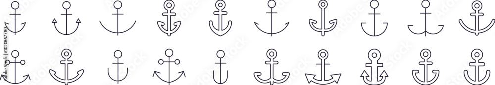 Anchor Related Line Icon Collection. Editable Stroke. Perfect for Infographics, Articles, Books, Flyers, Banners Anchor Related Line Icon Collection. Editable Stroke. Perfect for Infographics, Articles, Books, Flyers, Banners