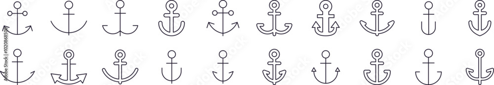 Obraz premium Anchor Outline Icon Collection. Editable Stroke. Perfect for Infographics, Articles, Books, Flyers, Banners