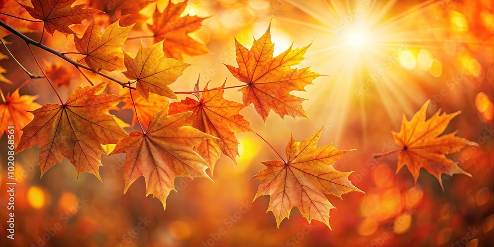 Golden Maple Leaves Shimmering in a Warm Autumn Sunbeam Golden Maple Leaves Shimmering in a Warm Autumn Sunbeam
