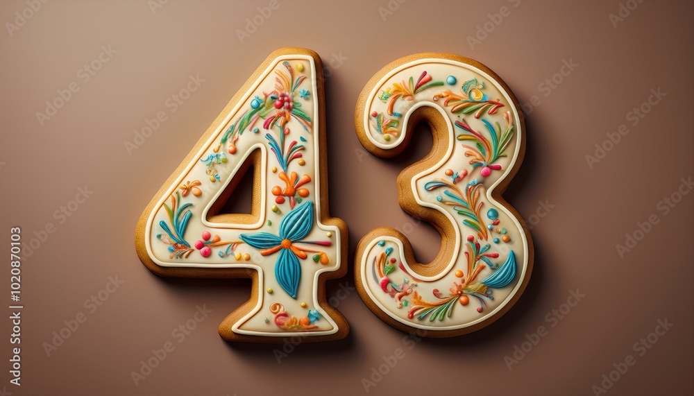 Naklejka premium Decorated cookie, number 43, illustration for birthday or anniversary celebration