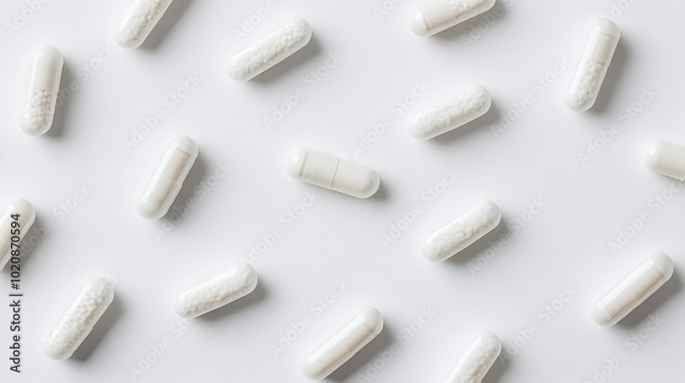An isolated white background with a full depth of field shows pills An isolated white background with a full depth of field shows pills