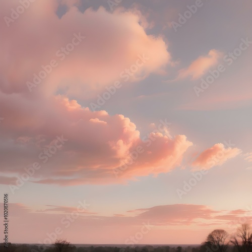 Wallpaper Mural A peaceful early morning sky at dawn with low-hanging, fluffy clouds in soft shades of pink and orange, the sun just starting to peek over the horizon
 Torontodigital.ca