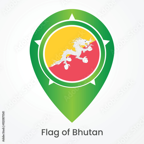 National Flag of Bhutan, pin map icon