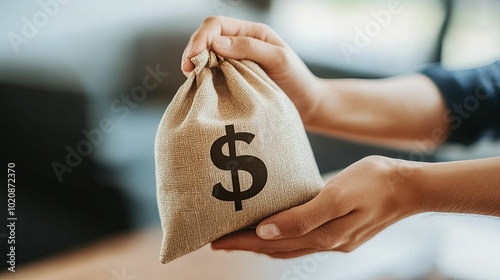 A Hand Holding a Money Bag with a Dollar Sign photo