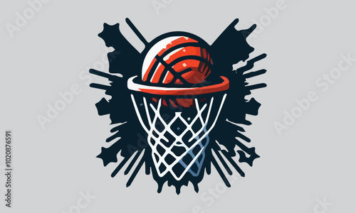 Vector Logo of Ball Entering Basket, Perfect Basketball Basket Illustration, Basketball Sports Logo Design The Ultimate Goal in Business