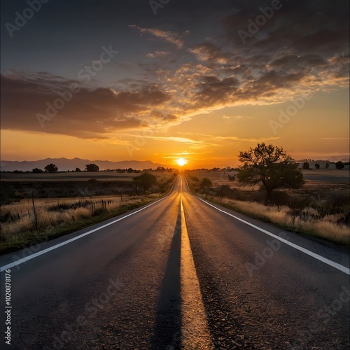 Lonely Road Street Highway route Sunset photo