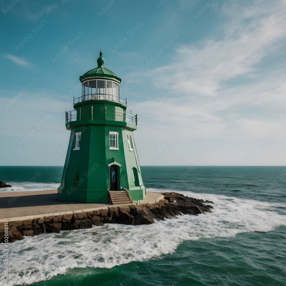 Fototapeta premium Green Lighthouse Tower Maritime Coastline