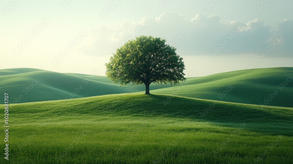 Solitary Tree in a Lush Green Field Solitary Tree in a Lush Green Field
