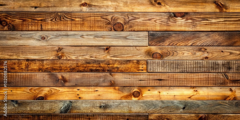 Obraz premium A Rustic Wooden Wall Composed of Reclaimed Planks, Each with Unique Grain Patterns, Colors, and Knots