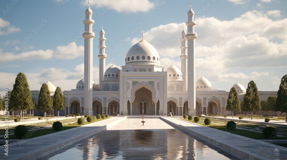 Obraz premium Majestic View of the Grand Mosque or Masjid in Abu Dhabi at Sunset