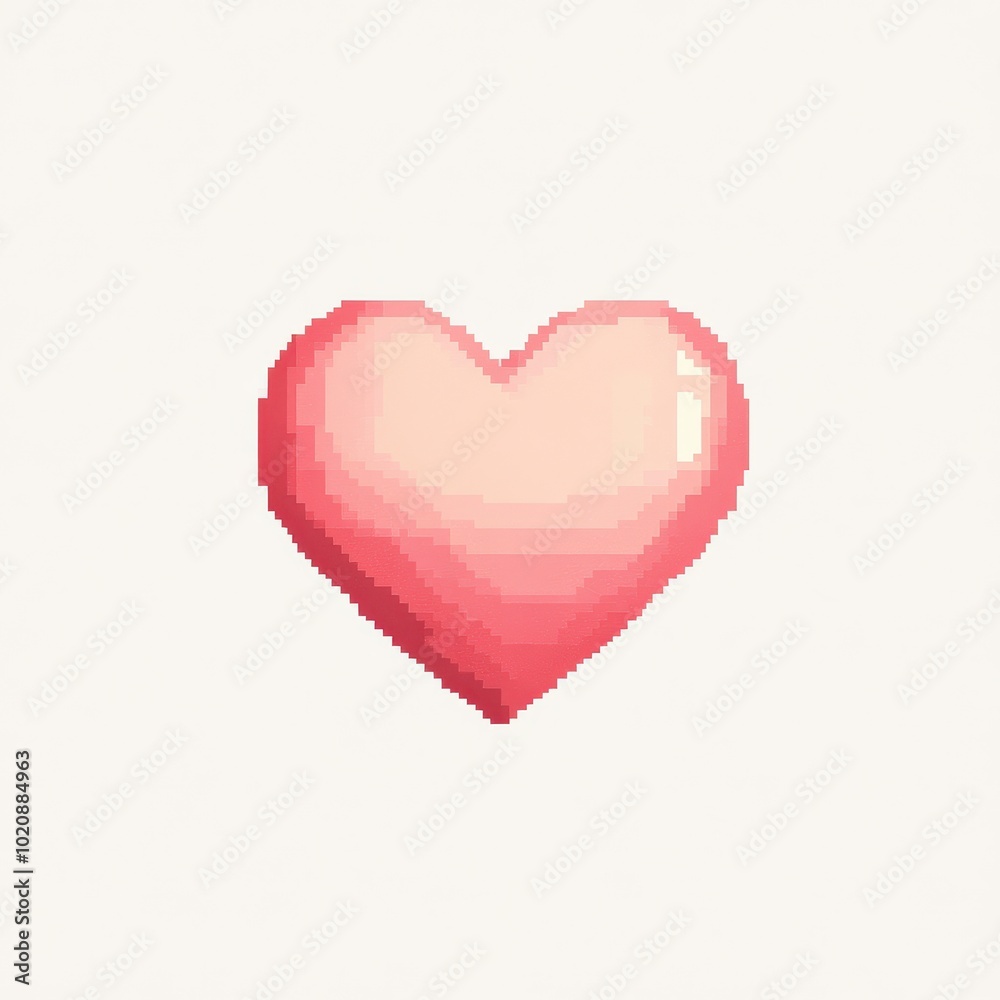 Pixel art style pink heart icon on white background Pixel art style pink heart icon on white background