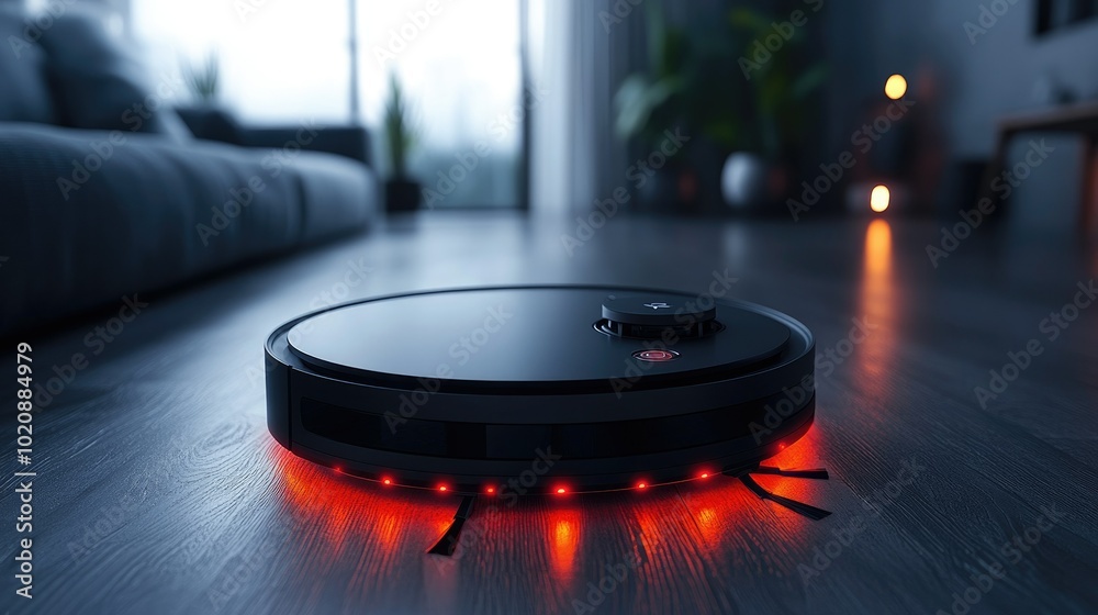A futuristic robot vacuum cleaner with laser-guided navigation technology