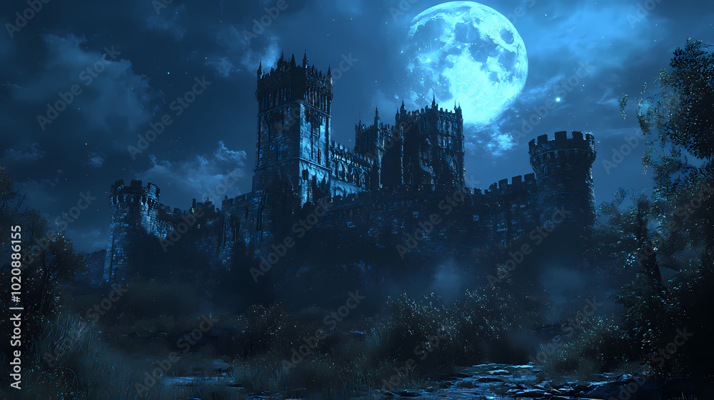 Naklejka premium A mighty castle in the moonlight.