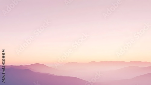 A tranquil landscape showcasing a delicate peach-to-soft gradient at dusk over distant mountains background