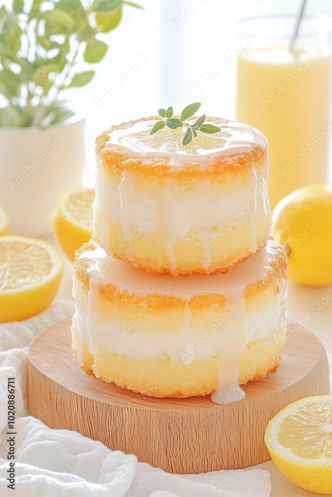 Lemon Glazed Mini Cakes with Fresh Herb Garnish