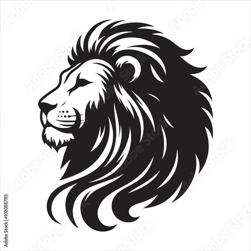 Lion Head Black vector illustration on white background 