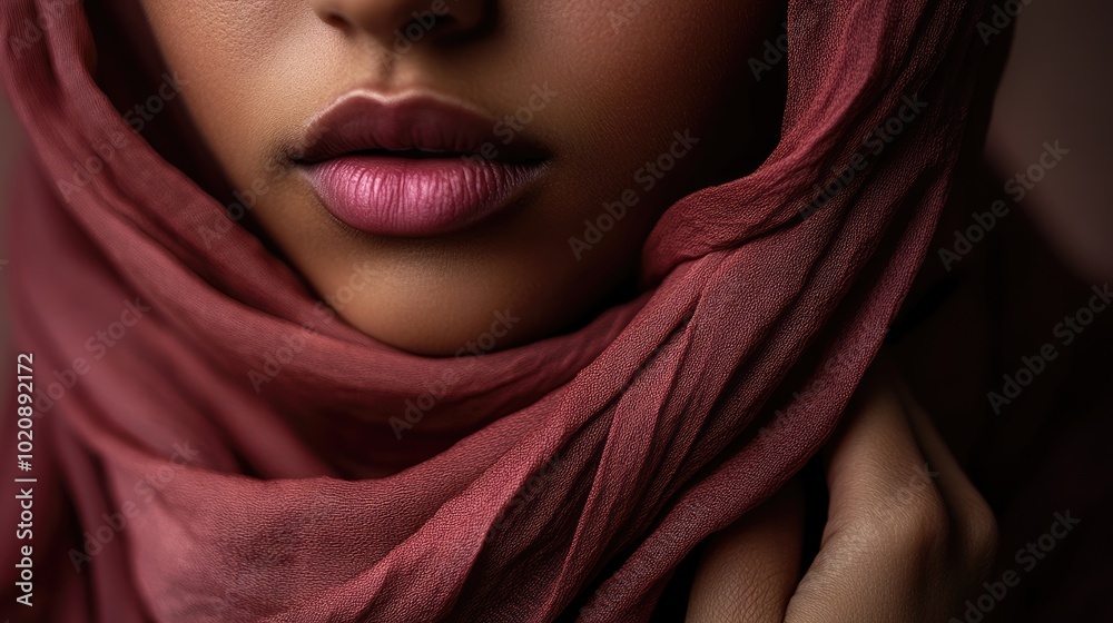 Close-Up of Lips and Scarf in Soft Light