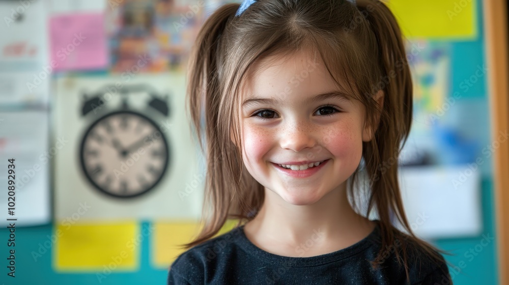 Happy Little Girl Smiling in Classroom Happy Little Girl Smiling in Classroom