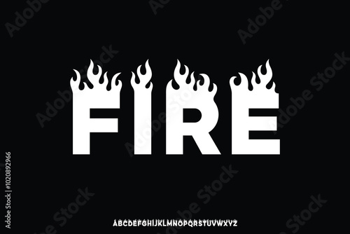 Modern decorative fire alphabet display font vector illustration