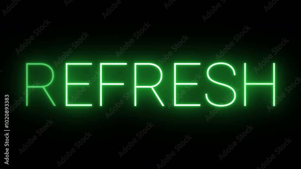 Flickering neon green glowing refresh sign animated black background
