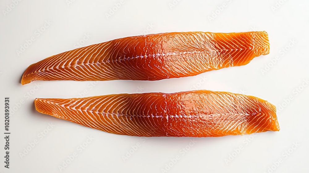 Fresh salmon fillet, high quality and vibrant orange color on a white isolated background. Fresh salmon fillet, high quality and vibrant orange color on a white isolated background.