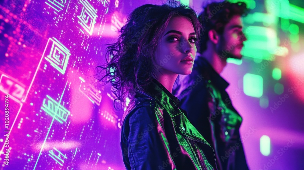 Neon Couple in Futuristic Setting Neon Couple in Futuristic Setting