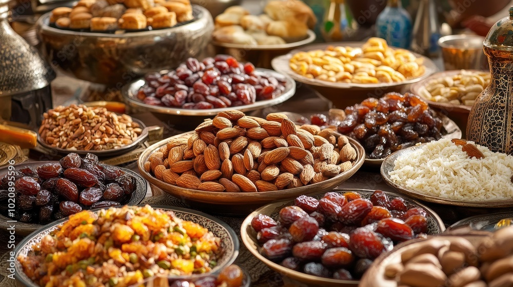 Middle Eastern  Nuts  Dates  and Rice Dessert Platter