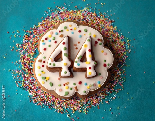 Decorated cookie, number 44, image for birthday or anniversary celebration photo