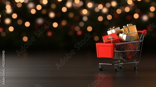 Christmas Shopping Cart with Presents.