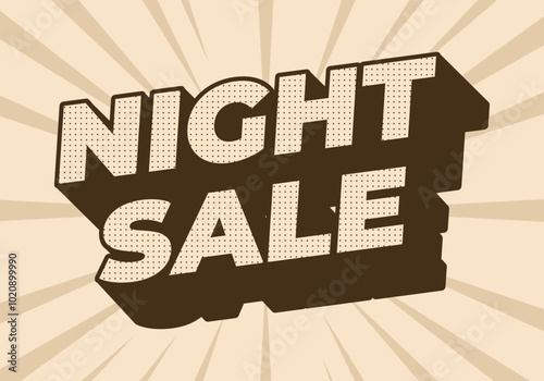 Night sale. Text effect design in 3D look with modern colors