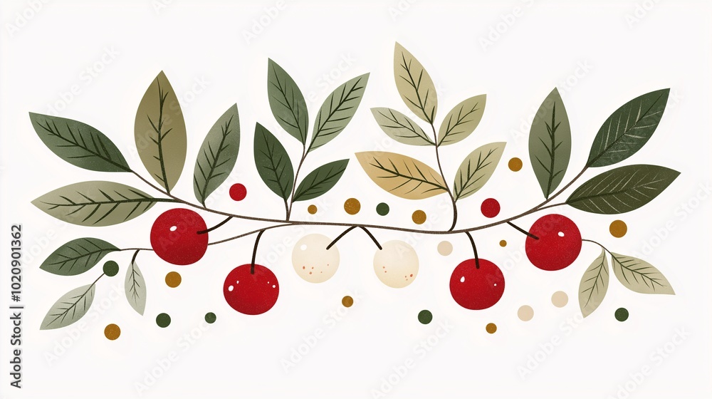 Colorful botanical design with leaves and berries Colorful botanical design with leaves and berries