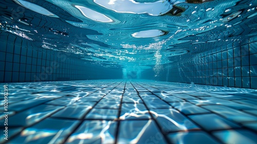 Underwater View of a Swimming Pool with Tiled Bottom photo