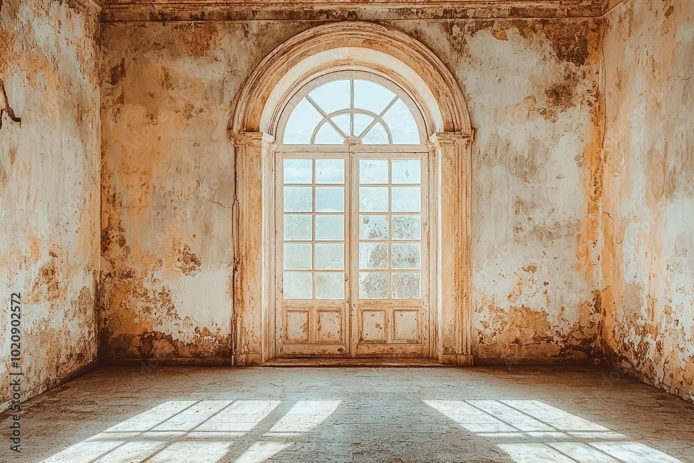 Fototapeta premium An Arched Window in a Ruined Room