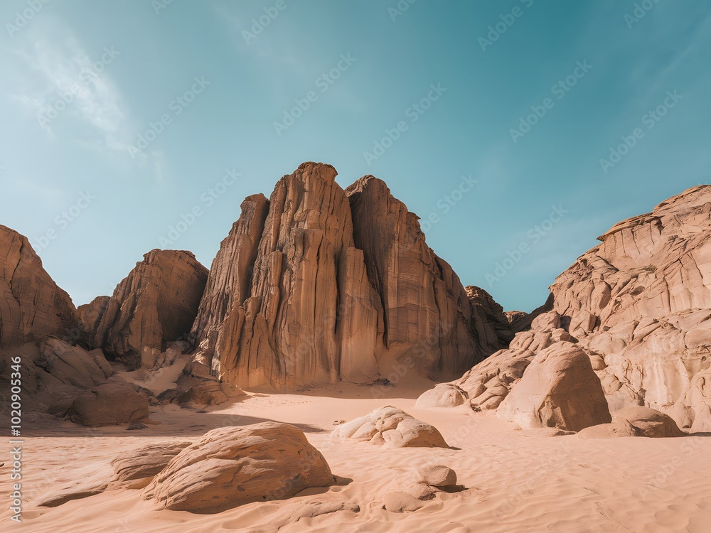 Towering Sandstone Formations in a Desert Landscape Towering Sandstone Formations in a Desert Landscape