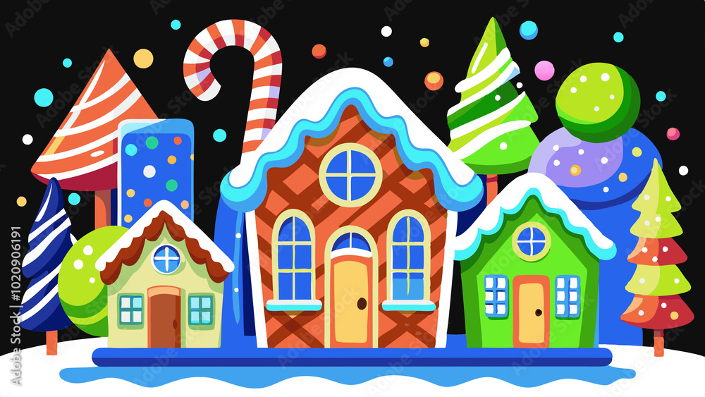 Gingerbread houses in watercolor, Gingerbread houses in watercolor,