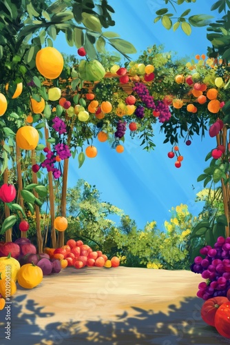 Vibrant Sukkah with Colorful Fruits photo