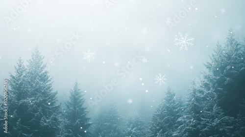 Enchanting Winter Wonderland with Snowflakes and Frosty Trees