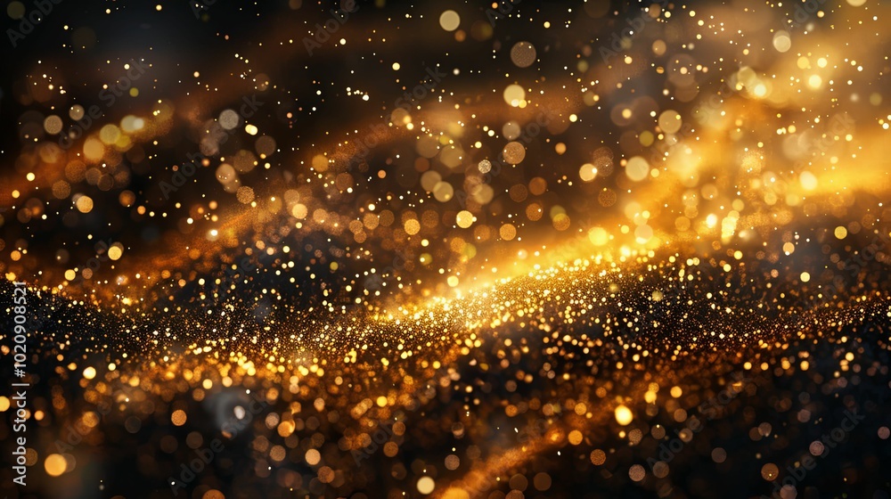 Abstract Background with Shimmering Golden Particles and Bokeh Lights Abstract Background with Shimmering Golden Particles and Bokeh Lights