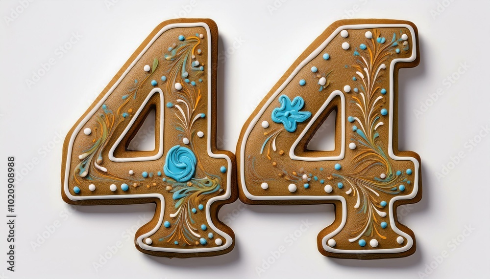 Decorated cookie, number 44, illustration for birthday or anniversary celebration Decorated cookie, number 44, illustration for birthday or anniversary celebration